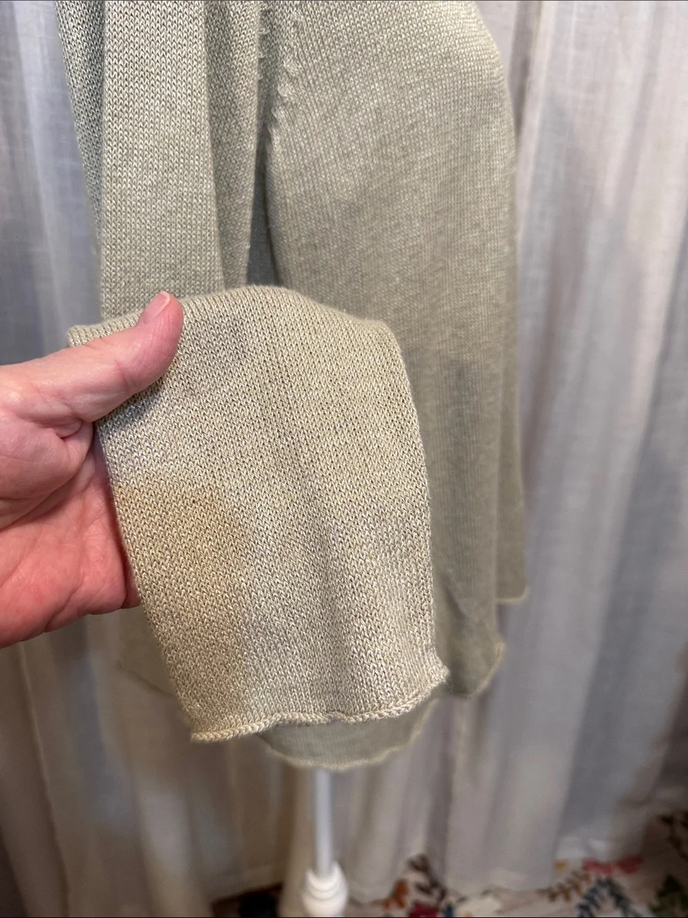 Eileen Fisher Petite Large Linen Blend Open Front Cardigan Oatmeal Lightweight - Picture 4 of 11